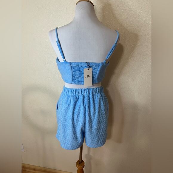 7 for All Mankind Blue Terry cloth crop top and high waisted shorts SET SMALL - Picture 4 of 7